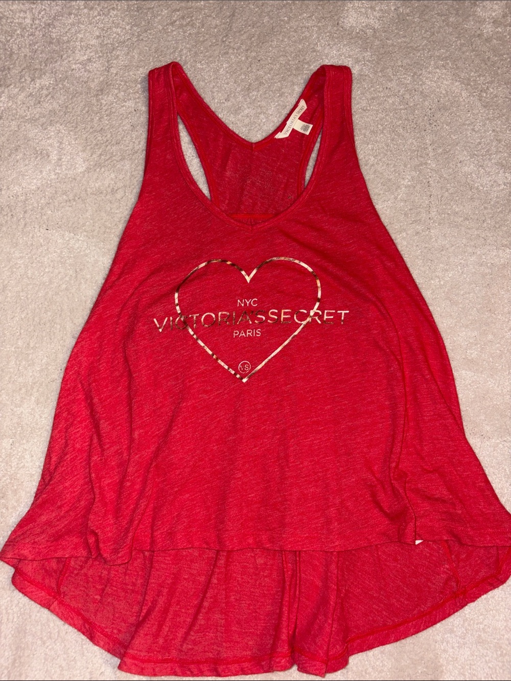 Victoria's Secret Red Racerback Tank with Gold Heart Logo